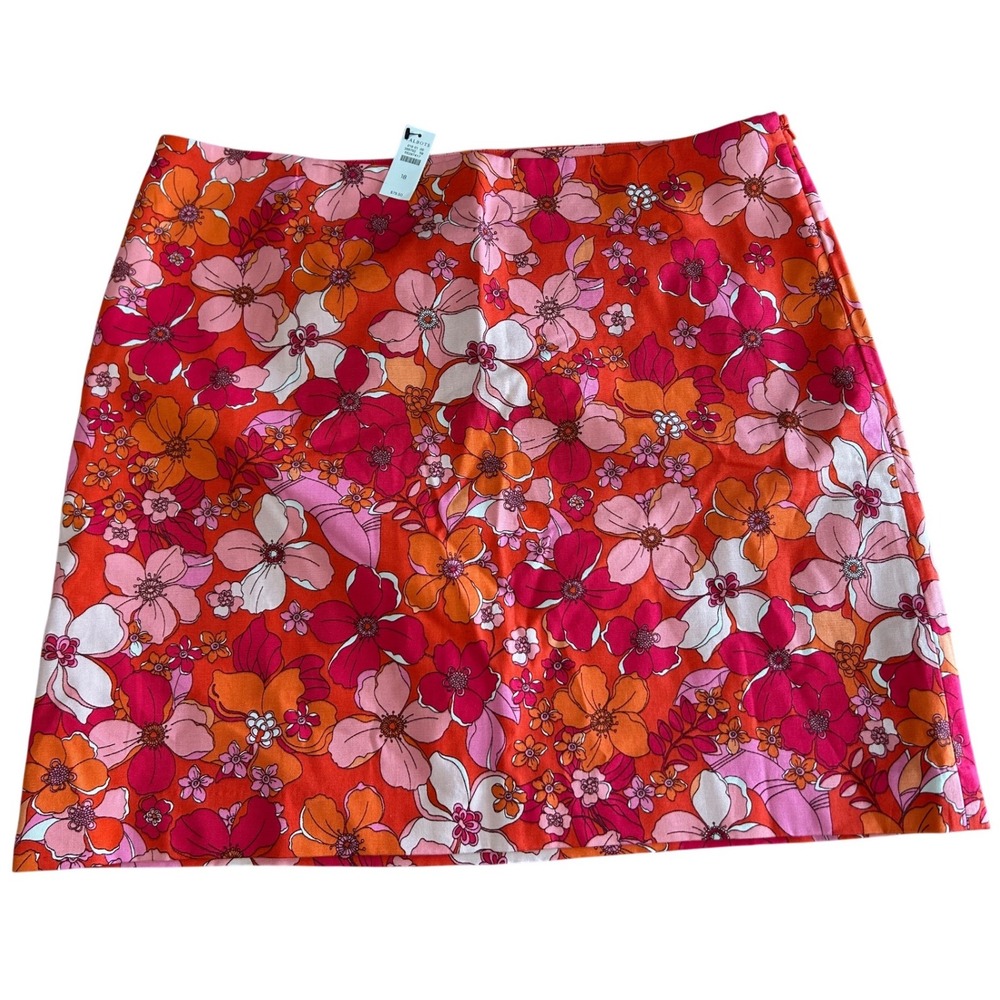 Talbots NWT Floral Pencil Skirt Womens 18 Pink Orange Mod Retro Stretch Mini